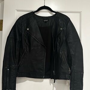 TOPSHOP Black Faux Quilted Leather Moto Biker Jacket